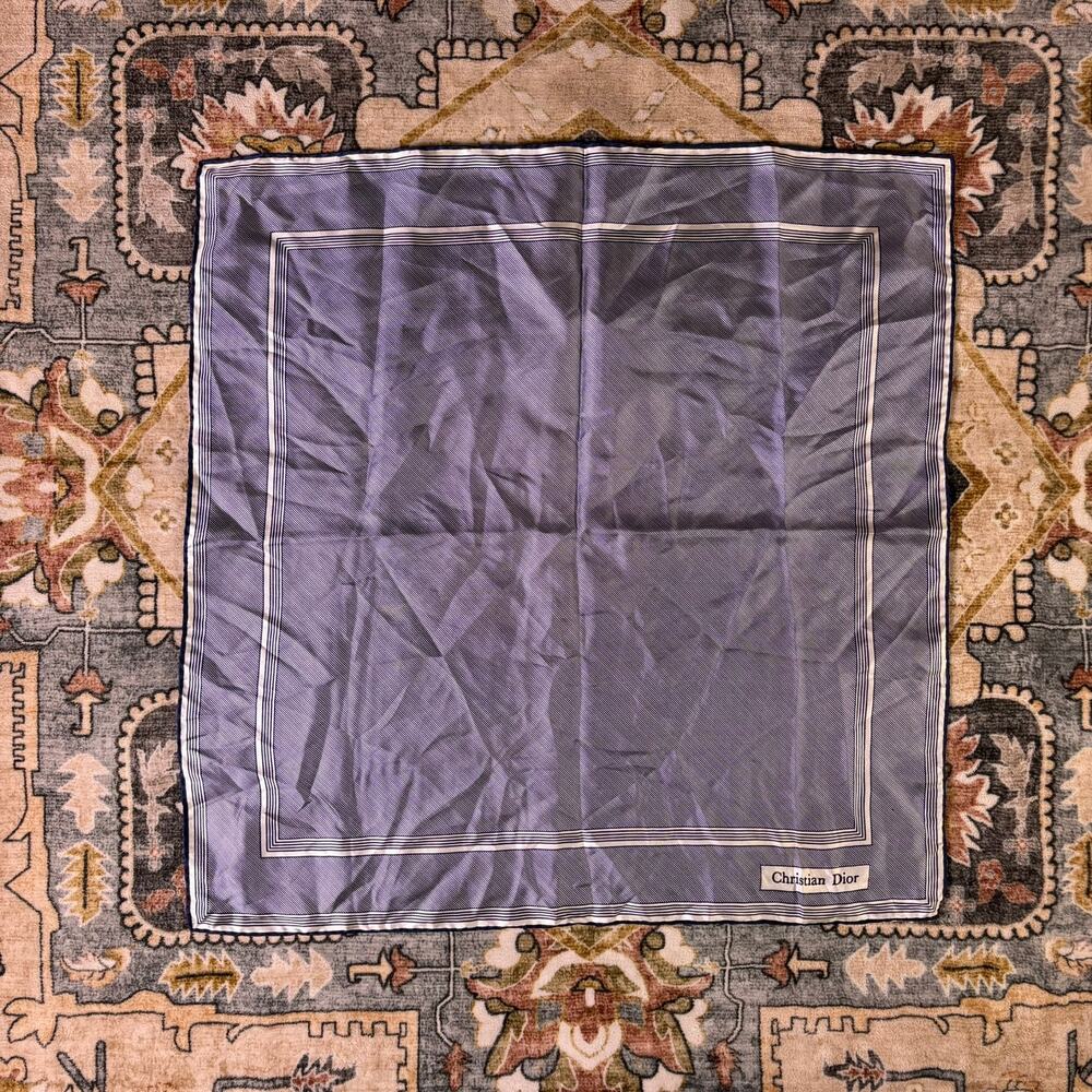 Vintage Christian Dior scarf pocket square handkerchief blue Silk designer Italy